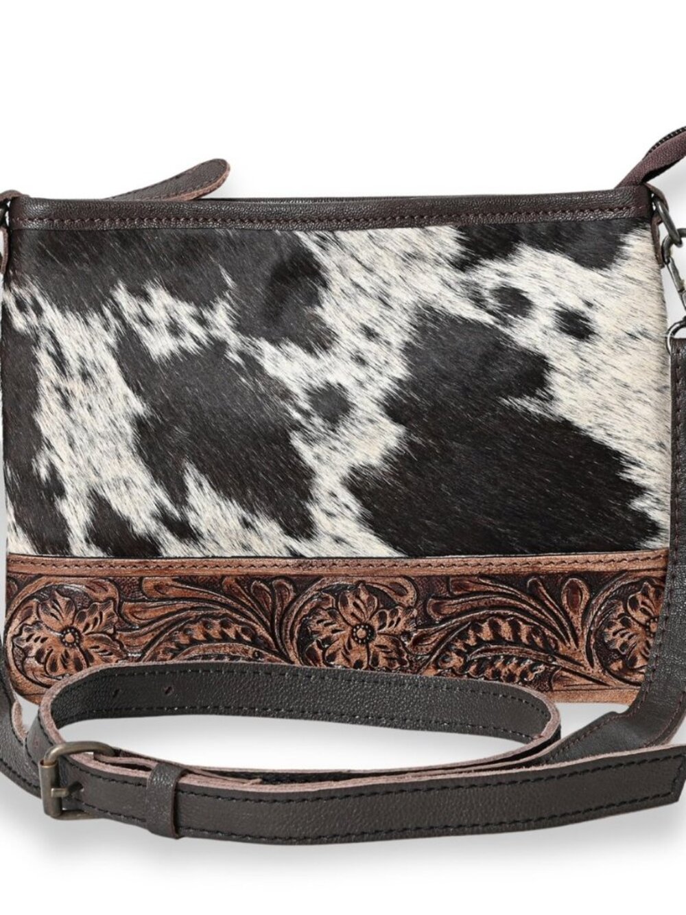 Western Cowhide Tooled Leather Small Crossbody Bag Cowgirl Fashion Purse with